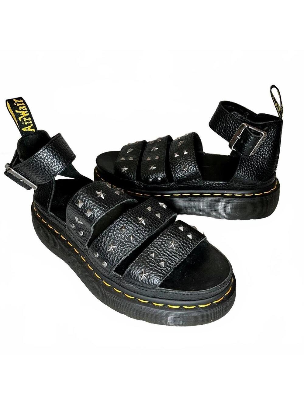 Dr. Martens Voss Stud Leather Platform Sandals Black Size 8